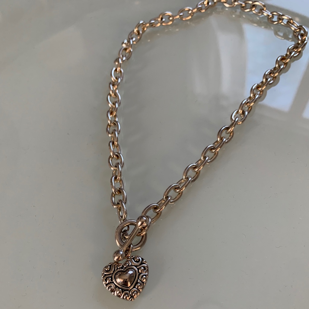 Silver Chain Necklace Heart Pendant